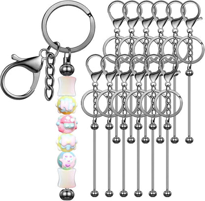 12 PCS Beadable Keychain Making Kit,Key Chain Keyrings for Jewelry Making,Car Bag Purse Charms Key Chains Bulk Metal Blank Bars,DIY Supplies Christmas Gifts for Women Men Crafts Custom Projects Black