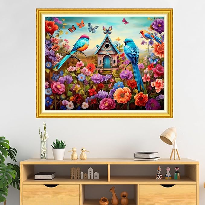 DMCVIVR Stamped Cross Stitch Kits for Beginners Adults Needlepoint Kits for Beginners Embroidery Kits for Adults Crossstitch Kit for Beginners 11CT-Bird Home 16x20 inch