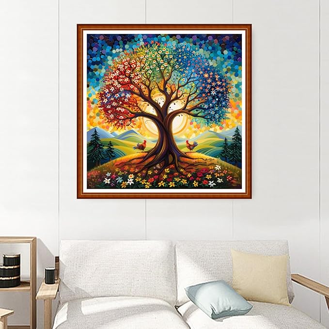 Joyhoor Stamped Cross Stitch Kits for Beginners Needlepoint Kits for Adults Embroidery Kits 11CT Counted Cross Stitch Kits Printed Embroidery Pattern- Tree of Life 18x18 inchs