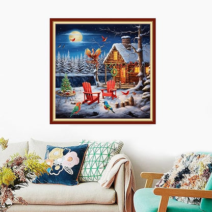 Foxdiviy Stamped Cross Stitch Kits Full Range of Embroidery Needlework Starter Kits for Beginners Adults 11CT Embroidery Patterns Art Crafts DIY Needlepoint Kits-Snowy Night 18x18 inch