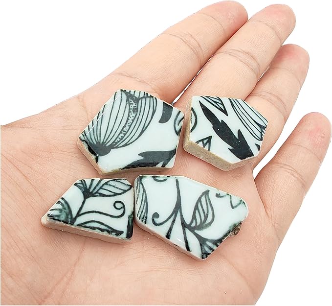 1.1 LB Porcelain Ceramic Mosaic Tiles,Broken Irregular Mosaic Tiles for DIY Craft Floor,Kitchen,Pool, Flower Pots Mosaic Making Supplies (Porcelain Black 01)