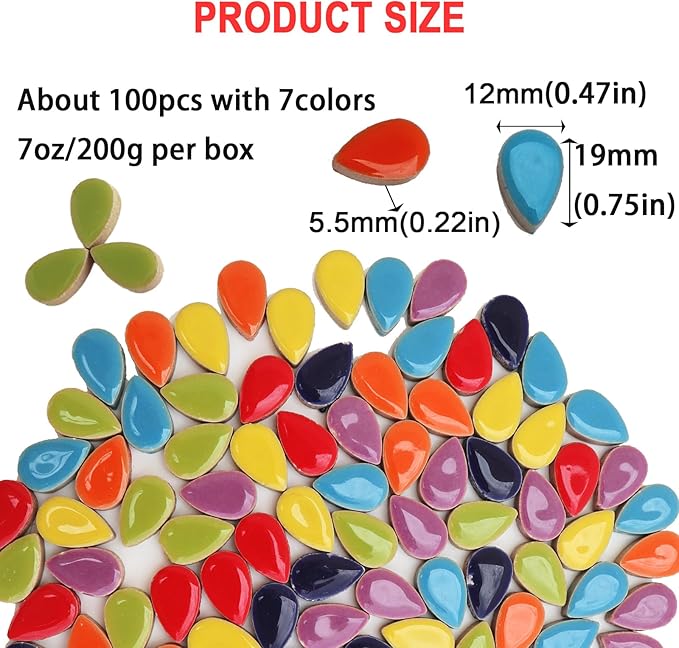 EDFLIFE Ceramic Mosaic Tiles for Crafts, 7oz Assorted Colors Petal Mosaic Tiles Ceramic for Art Supplies, Mosaic Making Kit for DIY Hobbies Children Handmade Home Decoration Art Projects (Drop)