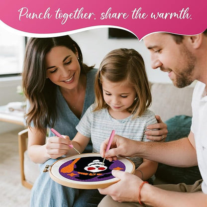 Halloween Punch Needle Kit for Adults Beginners, Easy Punch Embroidery Starter Set with Instruction, Fun DIY Needle Point Craft for Home Decor & Holiday Gift Idea(2pcs Skull Witch & Grim Reaper)