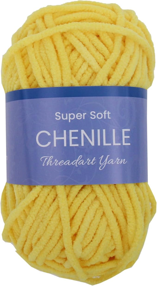 ThreadArt Chenille Yarn for Crocheting, Knitting, Amigurumi, Super Soft Plush Velvet Yarn - 50 Gram 60 yds #5 Fluffy Yarn Skeins - Yellow 07