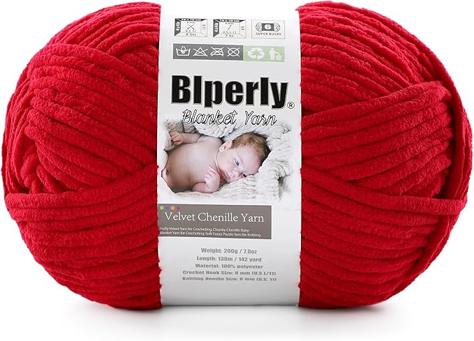 6 Super Bulky Velvet Chenille Yarn for Crocheting - 1 Skein of 200g/7 oz - Ultra Soft Heavy Weight Chunky Knitting Yarn for Baby Blankets, Amigurumi, Home Decor（jujube red，1 Skein）
