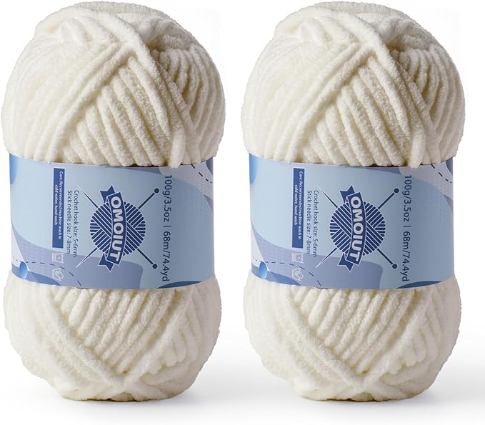 Chunky Chenille Yarn for Crocheting，Baby Yarn for Crocheting Soft Blankets，Bulky Yarns for Crochet Amigurumi，2×100g (2×74.3yds) Fluffy Velvet Yarns for Hand Knitting (2 Light Khaki)