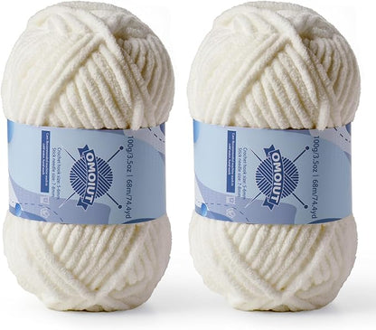 Chunky Chenille Yarn for Crocheting，Baby Yarn for Crocheting Soft Blankets，Bulky Yarns for Crochet Amigurumi，2×100g (2×74.3yds) Fluffy Velvet Yarns for Hand Knitting (2 Light Khaki)