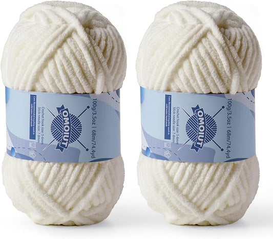 Chunky Chenille Yarn for Crocheting，Baby Yarn for Crocheting Soft Blankets，Bulky Yarns for Crochet Amigurumi，2×100g (2×74.3yds) Fluffy Velvet Yarns for Hand Knitting (2 Light Khaki)