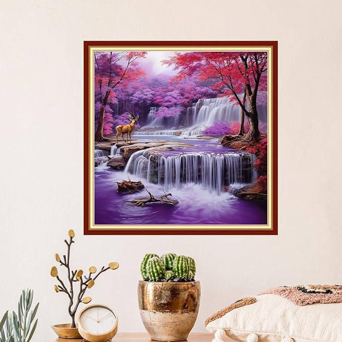 Artvxeay Stamped Cross Stitch Kits | Embroidery Kits for Beginners Craft Kit Needlepoint for Adults Supplies DIY 11CT- (Purple Maple Leaf Waterfall 18x18 inch)