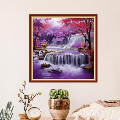Artvxeay Stamped Cross Stitch Kits | Embroidery Kits for Beginners Craft Kit Needlepoint for Adults Supplies DIY 11CT- (Purple Maple Leaf Waterfall 18x18 inch)