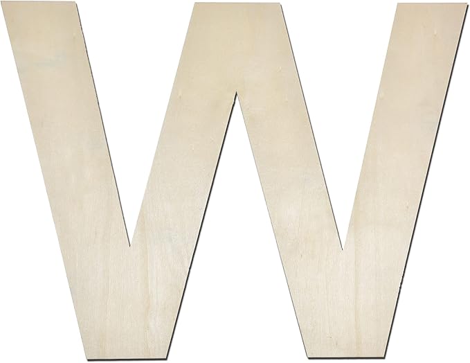 12 Inch Wooden Letter W, 1/4 Inch Thick Large Unfinished Wood Letter for Home Wall Decor, DIY Crafts