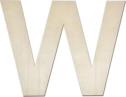 12 Inch Wooden Letter W, 1/4 Inch Thick Large Unfinished Wood Letter for Home Wall Decor, DIY Crafts