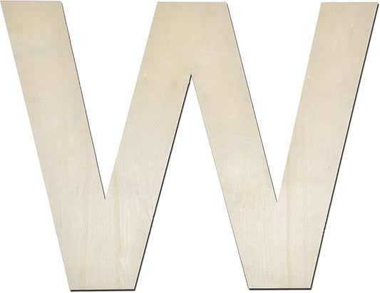 12 Inch Wooden Letter W, 1/4 Inch Thick Large Unfinished Wood Letter for Home Wall Decor, DIY Crafts