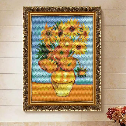 JOYSEWING Stamped Kits Counted Cross Stitch Handmade kit Printed Embroidery Starter Kits for Beginners DIY Home Decoration Printed Pattern (Van Gogh’s Sunflower Painting(11CT) 9.45 ×12.60 inch)