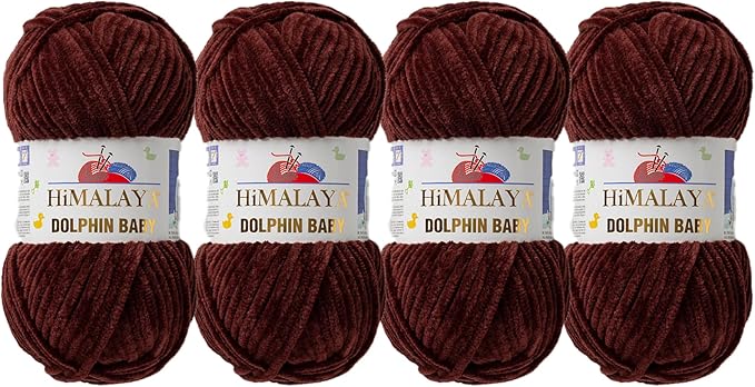 4 Skein/Pack Himalaya Dolphin Baby Chenille Yarn, Each Ball 100 gr (3.5 oz), 120 m (132 Yards), 100% Polyester, Super Bulky Baby Blanket Velvet Amigurumi Yarn, 80336 - Dark Brown