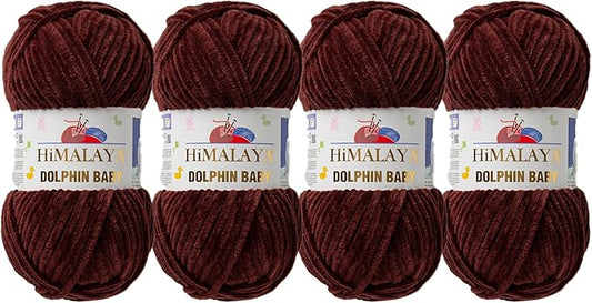 4 Skein/Pack Himalaya Dolphin Baby Chenille Yarn, Each Ball 100 gr (3.5 oz), 120 m (132 Yards), 100% Polyester, Super Bulky Baby Blanket Velvet Amigurumi Yarn, 80336 - Dark Brown