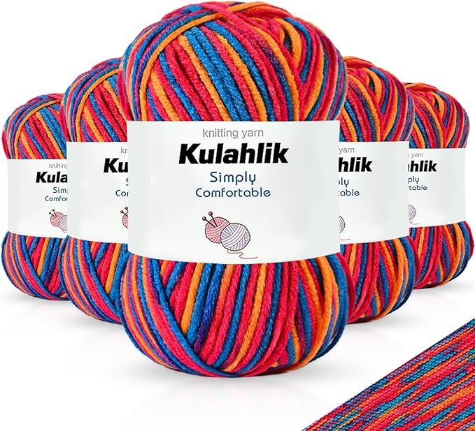 250g(5x50g) Acrylic Yarn for Crochet/Knitting, Colorful Gradient Yarn Thread, 5 Rolls Skeins, Perfect for Any Knitting Crochet and Crafts Mini Project