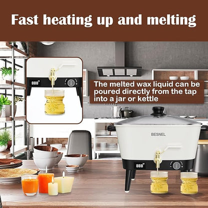 BESNEL Wax Melter for Candle Making, 8Qts Candle Wax Melting Pot with Spout for Soy Wax Soap Base, Electric Wax Melter for Candle Making with Temp Control, Easy Pour,Non-Stick(White)