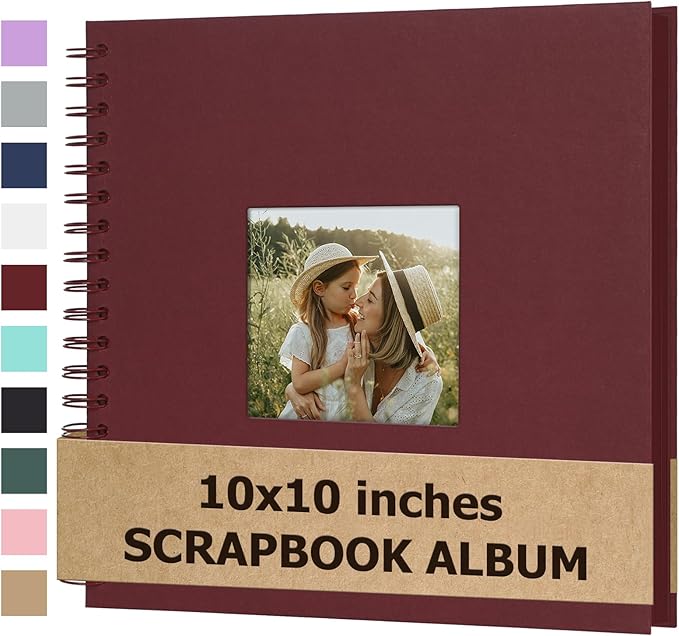 Scrapbook Album 10x10 Inches Photo Album Hardcover Kraft with Window Scrap Book Blank Memory Book for Baby Wedding Guest Book Couples Graduation Travel DIY Anniversary, 100 Pages Red