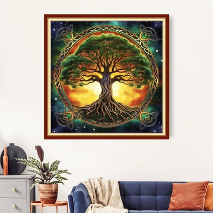 Foxhool Stamped Cross Stitch Kits,11CT Printed Cross Stitch Pattern Full Embroidery Kits for Beginner Needlepoint Kits- Magic Tree 18x18 inch