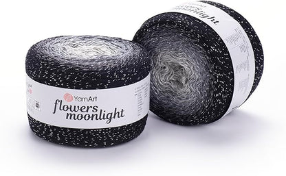 2 Skein/Pack YarnArt Flowers Moonlight Gradient Glitter Yarn, Each Ball 9.17 oz (260 gr) / 1094 Yards (1000m), 53% Cotton 43% Acrylic 4% Metallic Polyester, Yarn for Knitting and Crochet (3253)