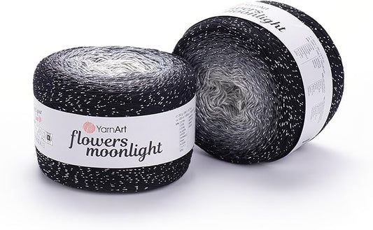 2 Skein/Pack YarnArt Flowers Moonlight Gradient Glitter Yarn, Each Ball 9.17 oz (260 gr) / 1094 Yards (1000m), 53% Cotton 43% Acrylic 4% Metallic Polyester, Yarn for Knitting and Crochet (3253)