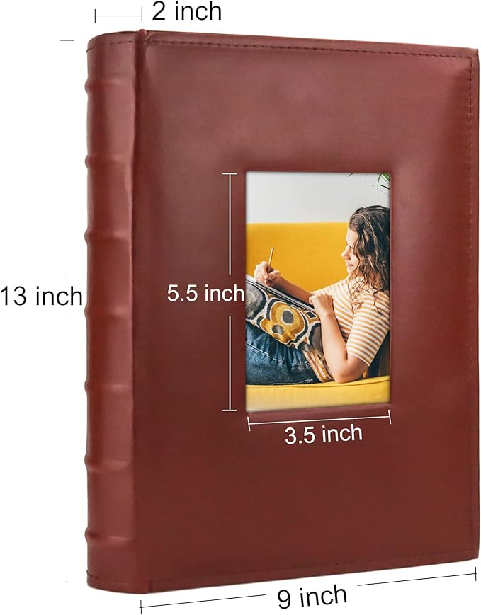 Vienrose Photo Album 4x6 300 Photos with Memo Area Leather Cover Large Capacity Slip-in Pictures Book for Wedding Baby Vacation, Brown