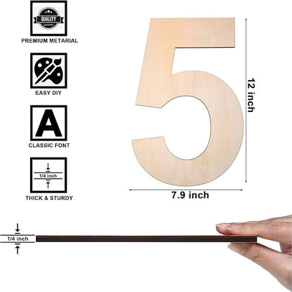 12 Inch Wooden Number 5, 1/4 Inch Thick Large Unfinished Wood Letter for DIY Crafts Home Wall Decor