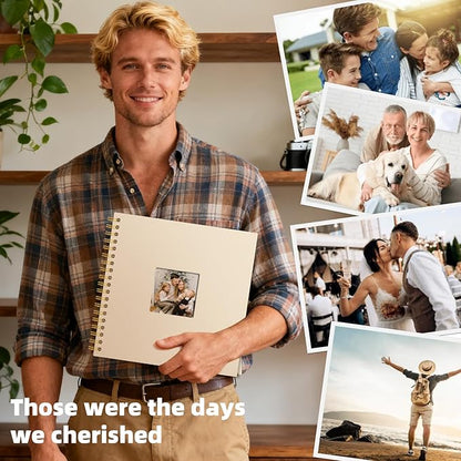 Vienrose 8 x 8 Inch Scrapbook Photo Album, Linen Hardcover Photo Book with 40 White Pages, DIY Memory Book Kit with Accessories for Wedding, Baby Shower, Travel, Christmas (Beige, 20 Sheets)