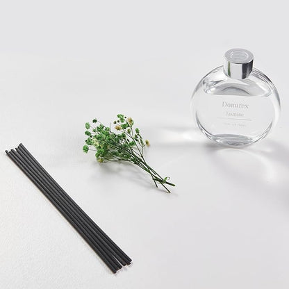 Donurex Flower Reed Diffuser Set 5.07oz Jasmine Scent Diffuser with Sticks Home Fragrance Reed Diffuser for Bathroom Shelf Decor