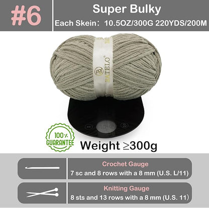 Chenille Yarn for Crocheting & Knitting 880 Yards, Soft Thick Fluffy Bulky Blanket Yarn, 4 Pack of 10.5oz(Sage Green)