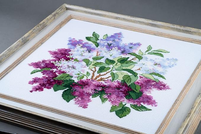 RIOLIS - Lilac Blossoms 2030, Cross Stitch Kits 15.75"X15.75", Cross Stitch Kits for Adults, Counted Cross Stitch Kits, Embroidery Kit for Beginners & Advanced, Floral Crossstitching Kits