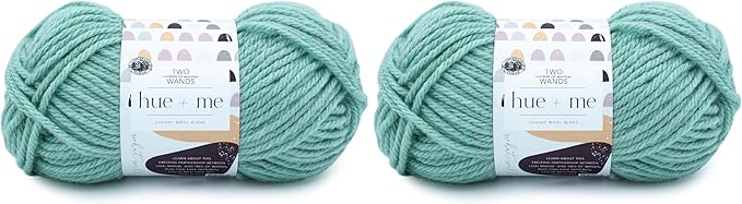 Lion Brand Hue + Me Yarn for Knitting, Crocheting, and Crafting, Bulky and Thick, Soft Acrylic and Wool Yarn, Sea Glass, (2-Pack)