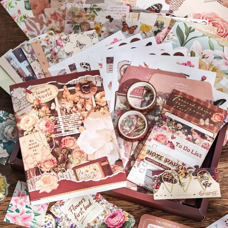 Vintage Floral Journal Supplies & Scrapbook Kit for Adults - Papers, Stickers, Ephemera for DIY Collage, Junk Journal and Art Projects-Brown - Image 4