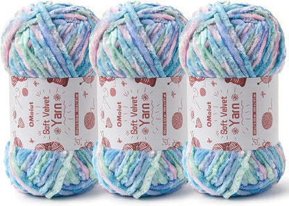 3x100g Fluffy Velvet Chenille Yarn for Crocheting and Knitting, 3x87.4yd Baby Yarn for Crocheting Soft, Crochet Chunky Yarn Amigurumi Yarns（Candyfloss