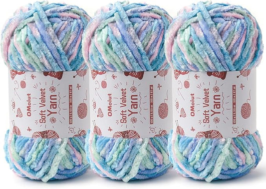 3x100g Fluffy Velvet Chenille Yarn for Crocheting and Knitting, 3x87.4yd Baby Yarn for Crocheting Soft, Crochet Chunky Yarn Amigurumi Yarns（Candyfloss