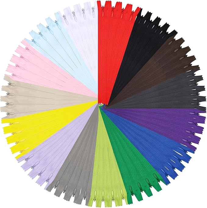 Invisible Zippers for Sewing, DOITEM 45pcs 30CM / 12 Inch Invisible Multicolor Nylon Coil Zippers for Sewing and Crafts 15 Colors