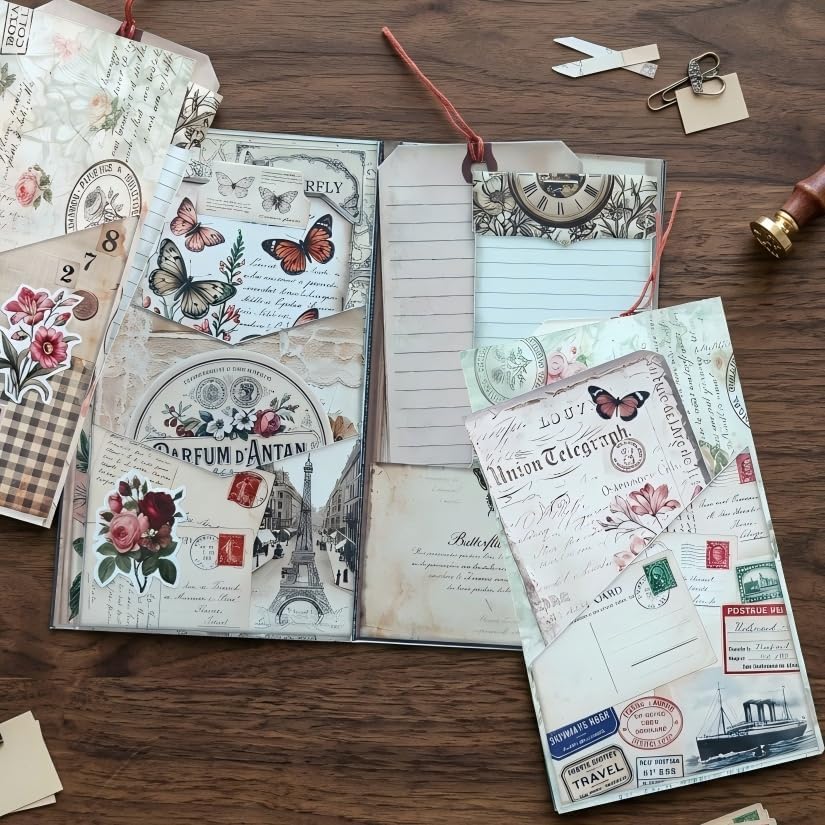Letters from the Past junk journal folio kit, Creative Folio Booklet & Mini Folder Kit, Vintage Junk Journal Decor Supplies, DIY Scrapbook Handcraft Set for Handmade Projects with Instruction Video by Unknown