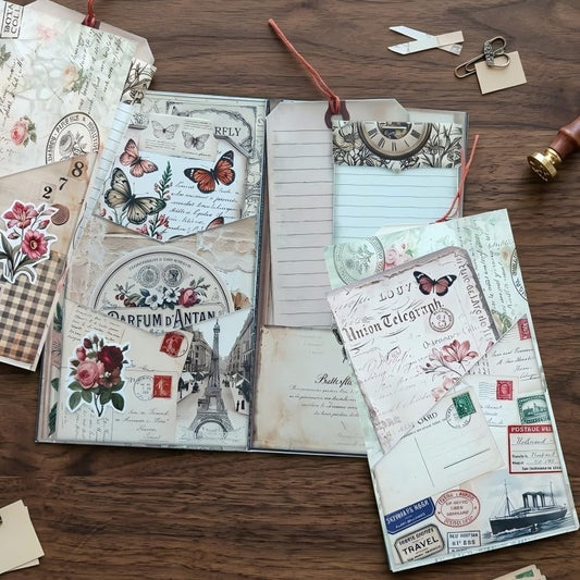 Letters from the Past junk journal folio kit, Creative Folio Booklet & Mini Folder Kit, Vintage Junk Journal Decor Supplies, DIY Scrapbook Handcraft Set for Handmade Projects with Instruction Video by Unknown