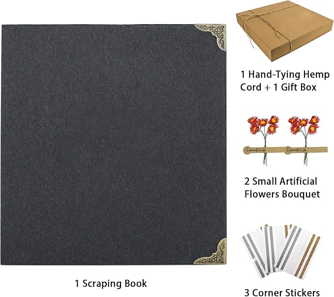 Scrapbook Album 12" x 12" DIY Scrapbook Photo Album Hardcover Kraft Paper 3 Rings Memory Book for Wedding, Anniversary, Travel, Family, Black