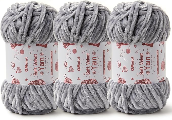 3x100g Fluffy Velvet Chenille Yarn for Crocheting and Knitting, 3x87.4yd Baby Yarn for Crocheting Soft, Crochet Chunky Yarns Amigurumi Yarns（Grayish