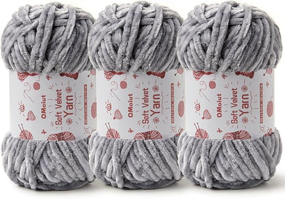 3x100g Fluffy Velvet Chenille Yarn for Crocheting and Knitting, 3x87.4yd Baby Yarn for Crocheting Soft, Crochet Chunky Yarns Amigurumi Yarns（Grayish
