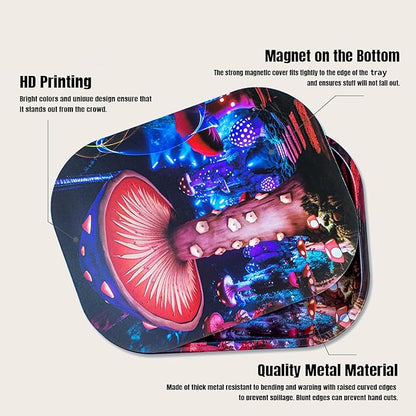 Metal Trays with PVC Soft Magnetic Lid Metal Tray with Lid Cover Small Cute Decorative Tray Ideal Storage for Home or on The Go, 7" x 5.5"