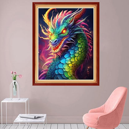 Foxhool Stamped Cross Stitch Kits,11CT Printed Cross Stitch Pattern Full Embroidery Kits for Beginner Needlepoint Kits-Colorful Dragon 16x20 inch