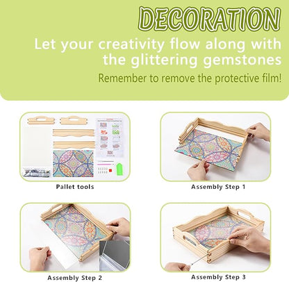DOTSOPS 5D Diamond Art Wooden Serving Tray with Handle for Adults DIY Diamond Painting Kits for Beginners Full Drill Diamond Dots Gem Arts and Crafts Special Shape 7.8x11.8 Inches Blue Car
