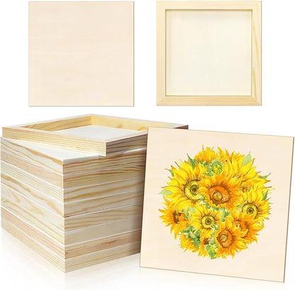 FSWCCK 10 Pack 8 x 8 inch Wood Panel Boards, Unfinished Wood Canvas Panels for Crafts, Painting Canvas, DIY Art Projects, Pouring, Arts Use with Oils, Acrylics ﻿