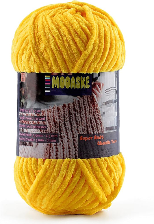 Baby Blanket Yarn for Crocheting - Soft Velvet Fluffy Chenille Yarn for Knitting Amigurumi Making Scarves, Doll - 100g/3.5oz 131 Yards Thick Plush Yarns (1, Yellow)