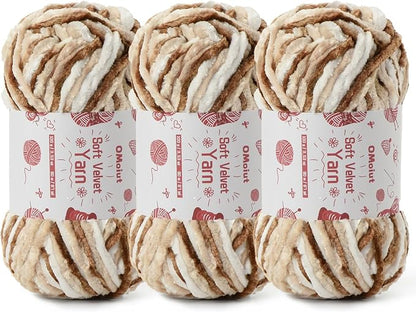 3x100g Fluffy Velvet Chenille Yarn for Crocheting and Knitting, 3x87.4yd Baby Yarn for Crocheting Soft, Crochet Chunky Yarns Amigurumi Yarns (3 White Coffee)
