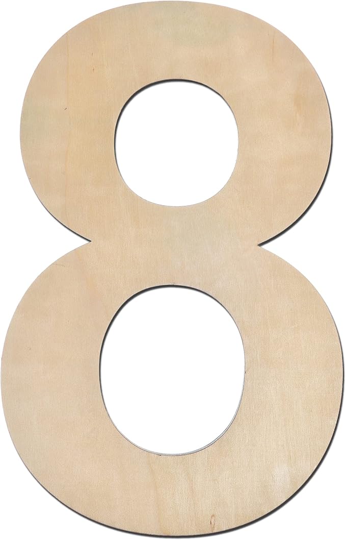 12 Inch Wooden Number 8, 1/4 Inch Thick Large Unfinished Wood Number for Home Wall Decor, DIY Crafts