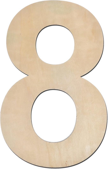 12 Inch Wooden Number 8, 1/4 Inch Thick Large Unfinished Wood Number for Home Wall Decor, DIY Crafts